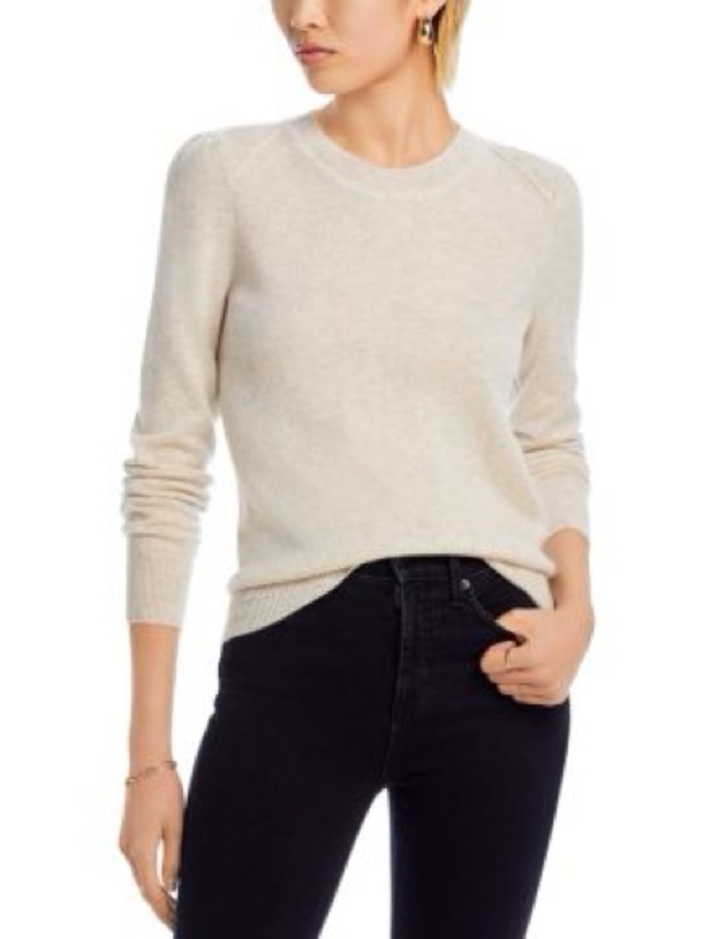 💯Cashmere Bloomingdale's Women's Crewneck Sweater in Light Cream